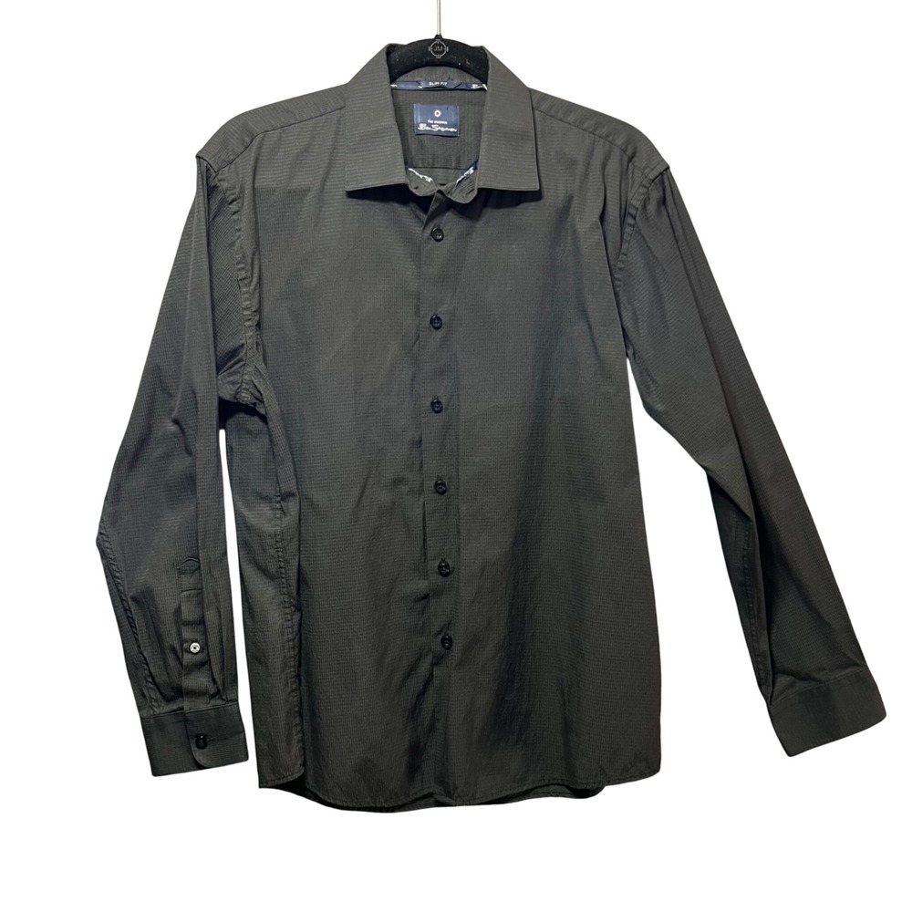 Ben‎ Sherman Slim Fit Black Dress Shirt Large Long Sleeve Button Up